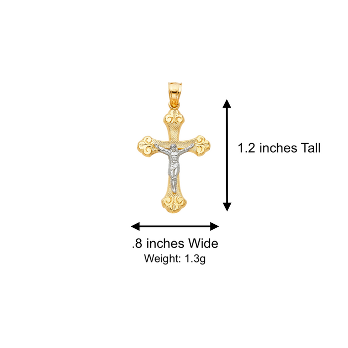 14k Two Tone Gold Jesus Cross Pendant with Solid Chain - LE-0979