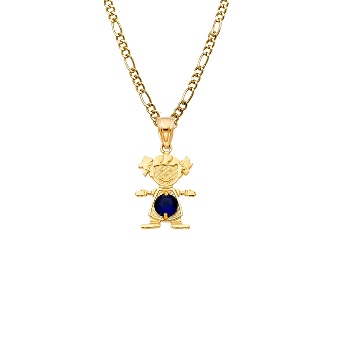 14k Gold Girl Daughter Niña September Birthstone Gemstone Pendant with Solid Chain - LE-0660-09