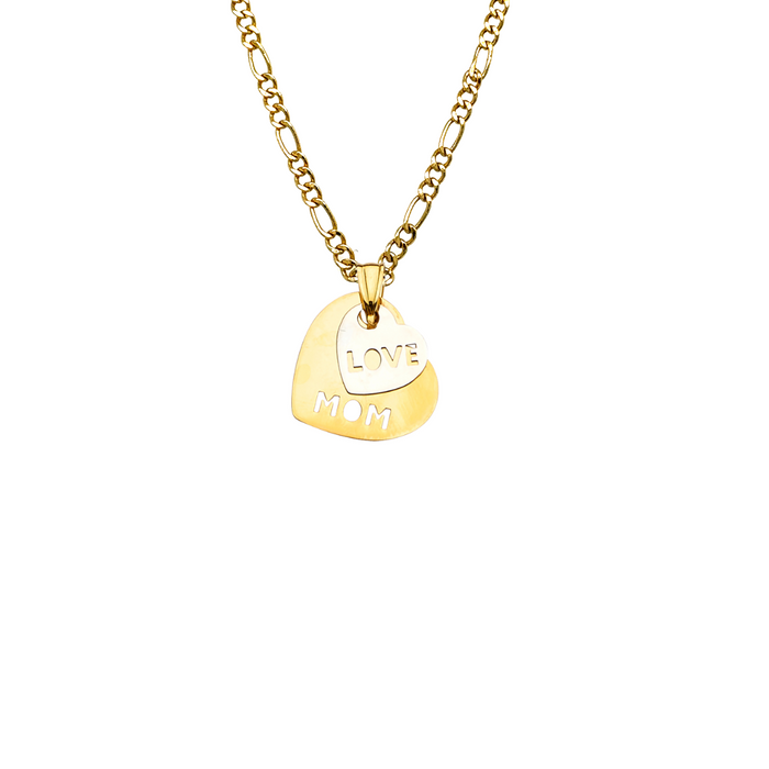 14k Gold Two Tone Love Mom Heart Pendant with Solid Chain - LE-2391