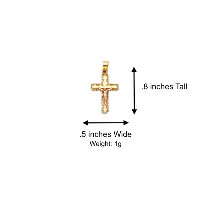 14k Gold Two Tone Jesus Cross Pendant with Solid Chain - LE-0082