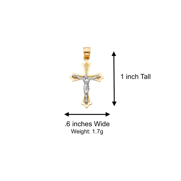 14k Gold Two Tone Jesus Cross Pendant with Solid Chain - LE-0039