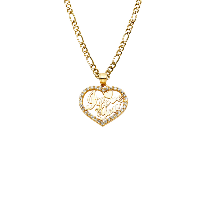 14k I Love You Heart Gold Gemstone Pendant with Solid Chain - LE-1816