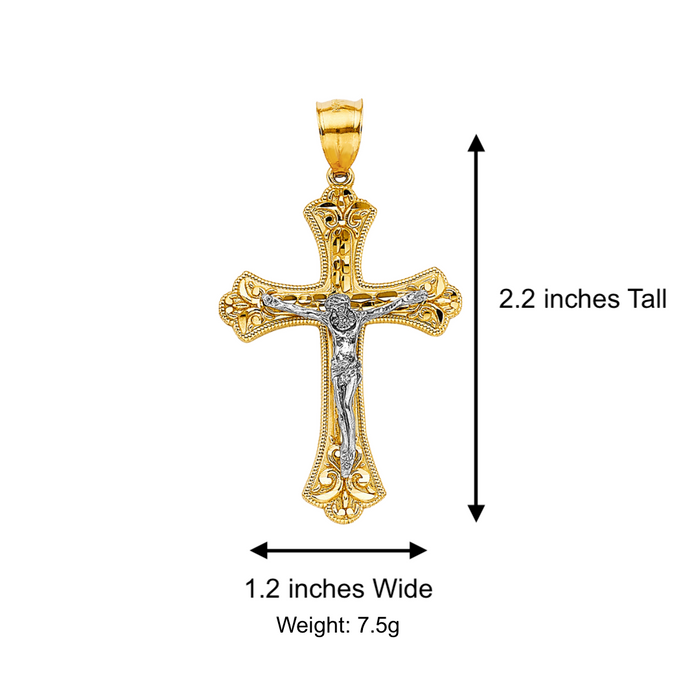 14k Two Tone Gold Jesus Cross with Solid Figaro Chain - LE-2593