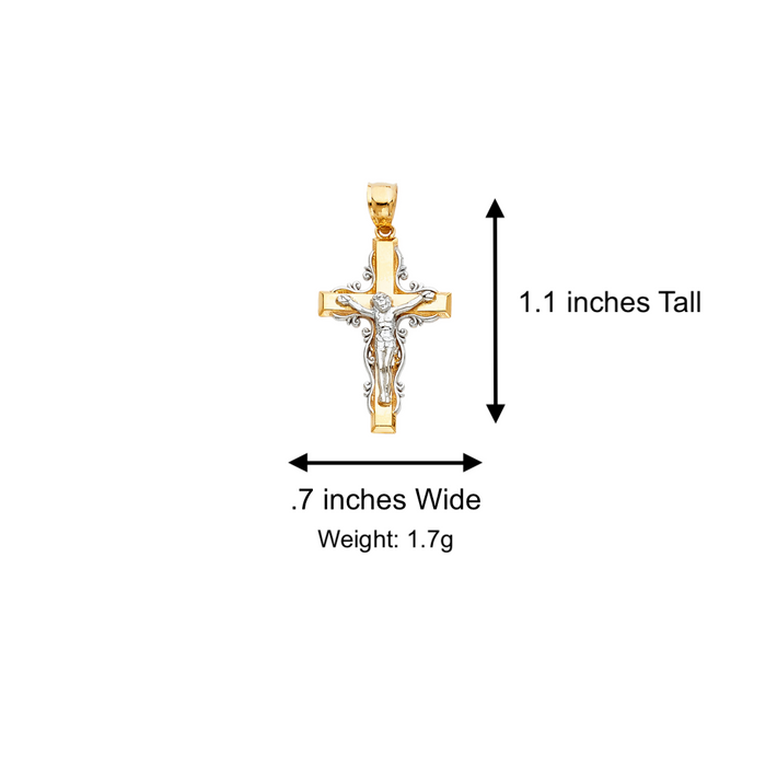 14k Two Tone Gold Ornate Jesus Cross Pendant with Solid Chain - LE-0072