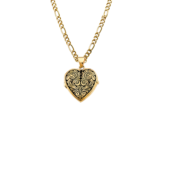 14k Gold Picture Heart Locket Pendant with Solid Chain - LE-2568