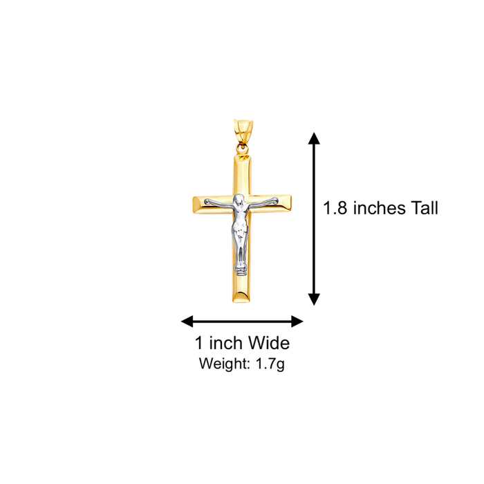 14k Two Tone Gold Jesus Cross Pendant with Solid Chain - LE-2528