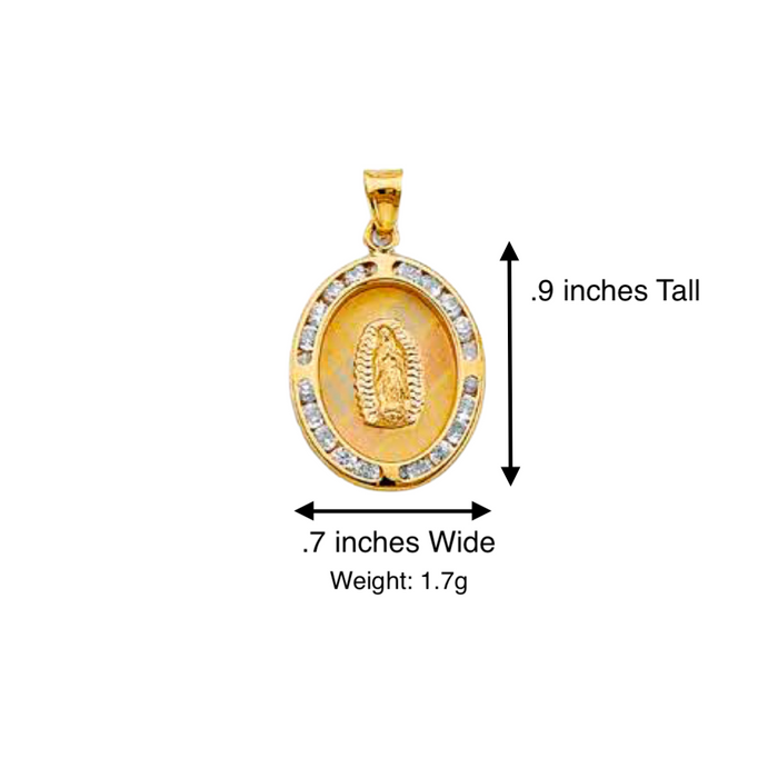 14k Virgin Mary Gold Pendant Oval Gemstones with Solid Chain - LE-1305