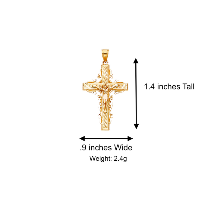 14k Gold Jesus Cross Pendant with Solid Chain - LE-0992