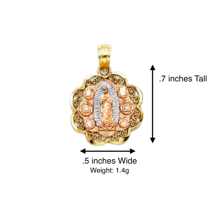 14k Virgin Mary Roses Pendant with Solid Chain - LE-PT1107