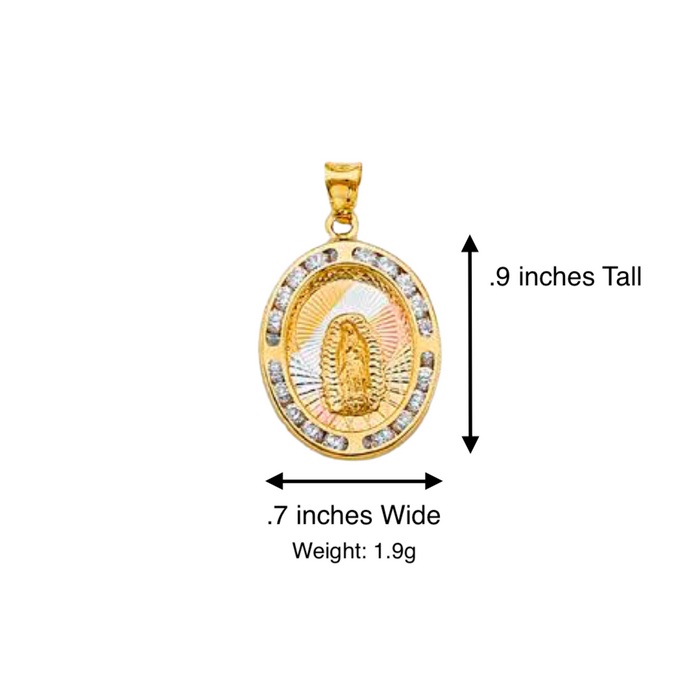 14k Virgin Mary Gold Pendant Oval Gemstones with Solid Chain - LE-1306