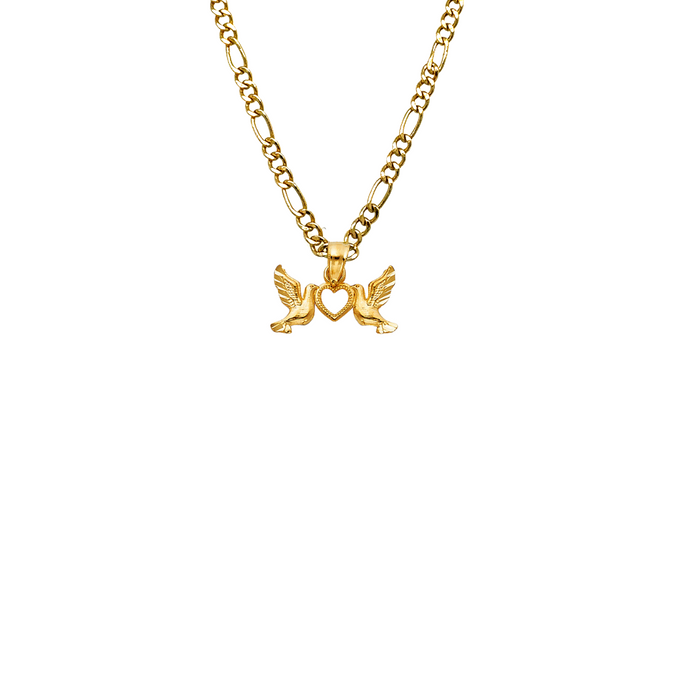 14k Gold Doves Heart Pendant with Solid Chain - LE-1497