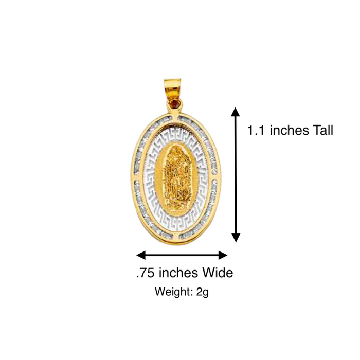 14k Virgin Mary Gold Pendant Oval Gemstones with Solid Chain - LE-1302