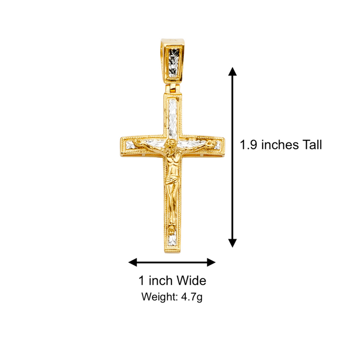 14k Two Tone Gold Jesus Cross with Solid Figaro Chain - LE-2184