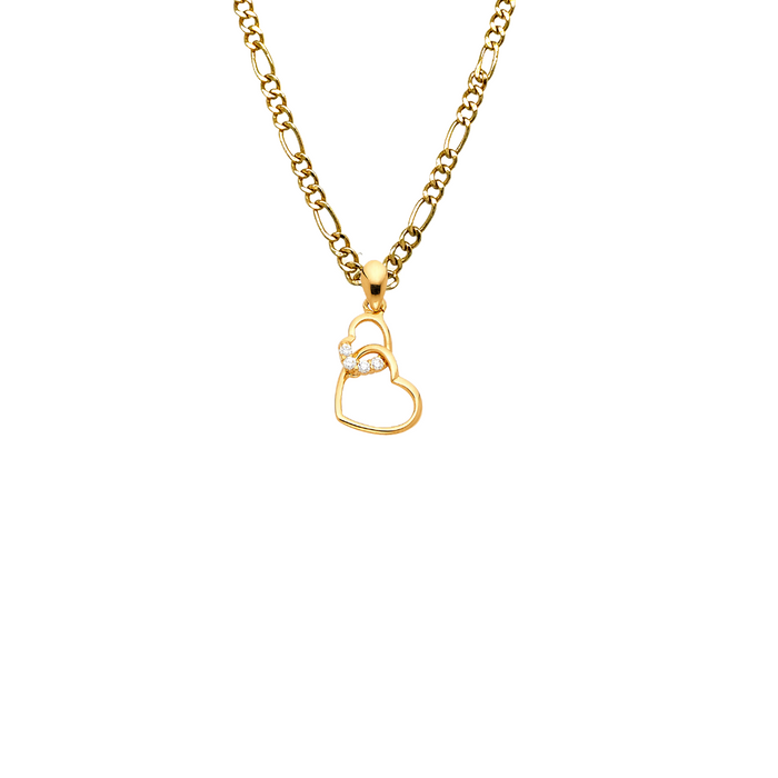 14k Gold Gemstone Intertwined Double Heart Pendant with Solid Chain - LE-0591