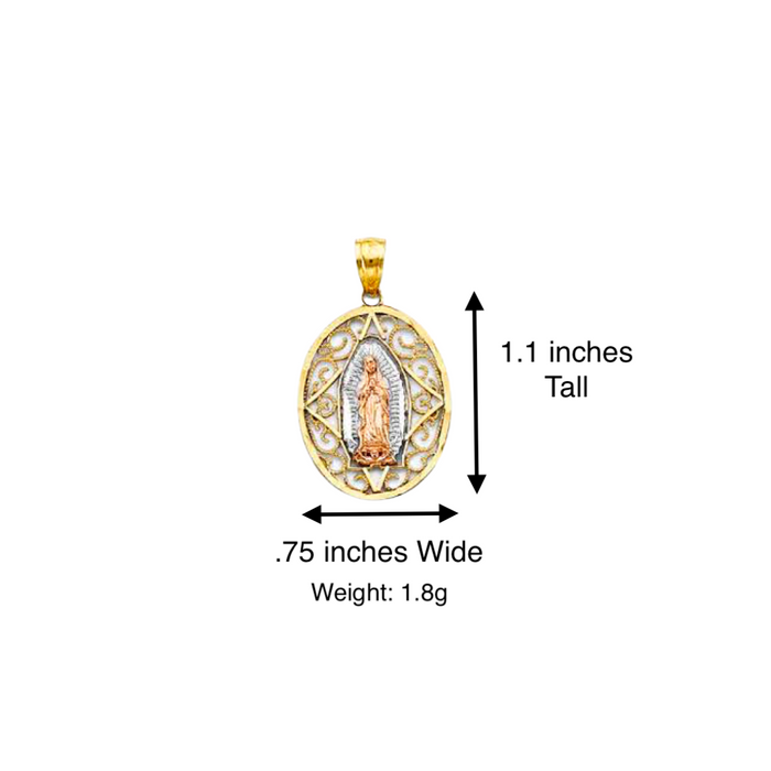 14k Virgin Mary Oval Pendant with Solid Chain - LE-PT2809