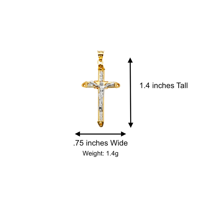 14k Two Tone Gold Gemstone Jesus Cross Pendant with Solid Chain - LE-2196