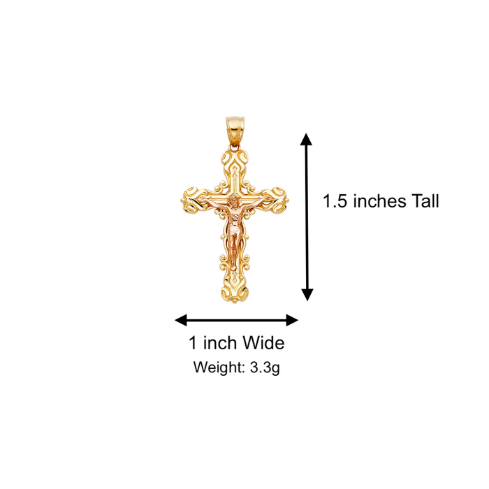 14k Gold Fancy Jesus Cross with Solid Figaro Chain - LE-0998