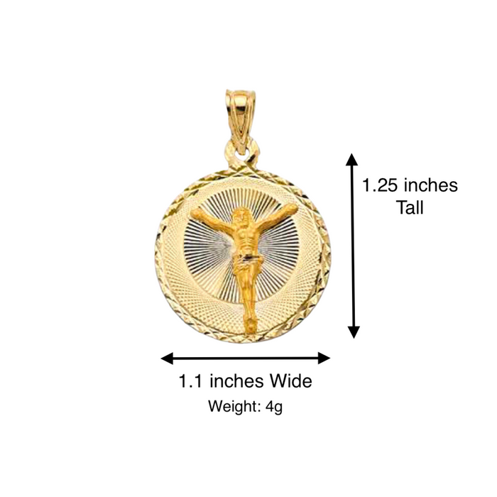 14k Jesus Christ Gold Round Pendant with Solid Chain - LE-2883