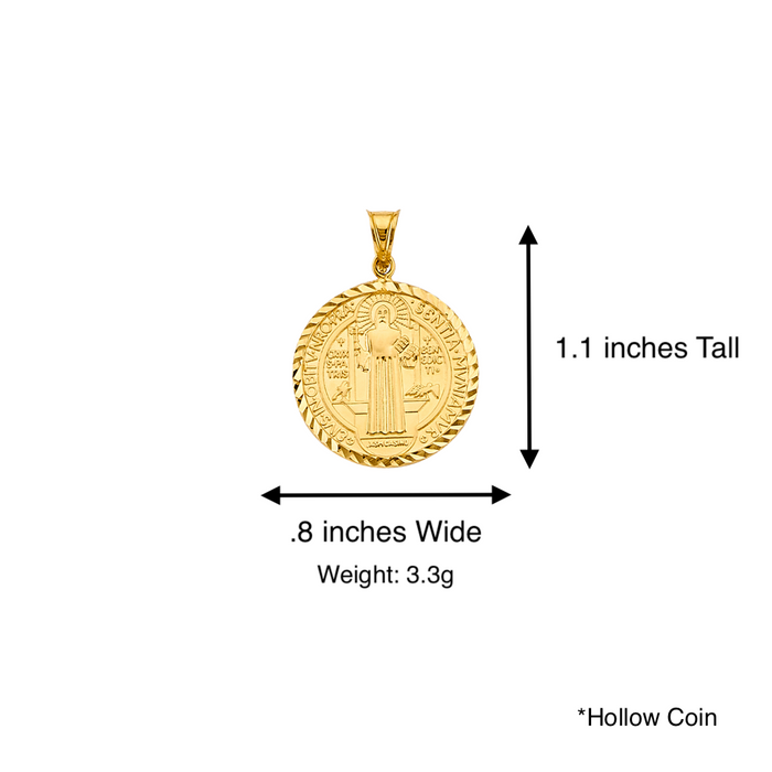 14k San Benito Hollow Gold Coin Pendant with Solid Figaro Chain - LE-2873