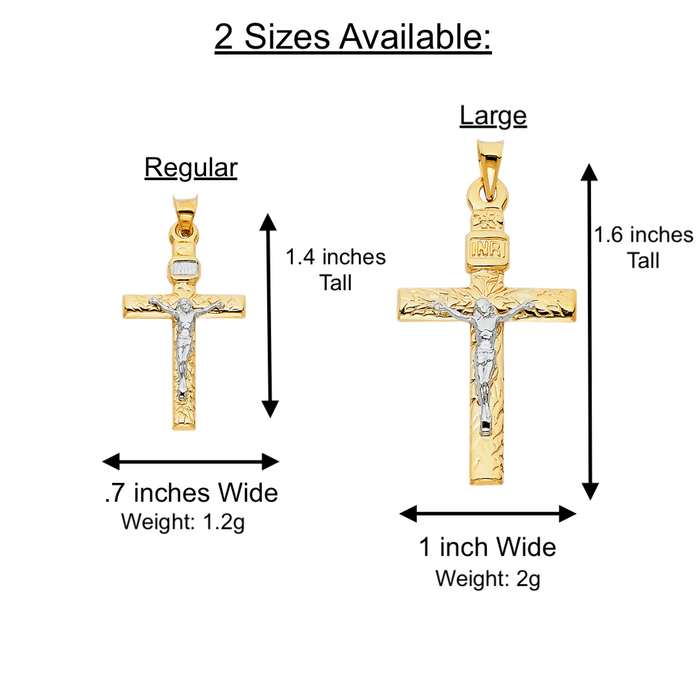 14k Gold Two Tone Jesus Cross Pendant with Solid Chain - LE-0012