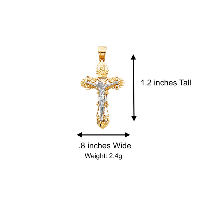 14k Two Tone Gold Ornate Jesus Cross Pendant with Solid Chain - LE-0060