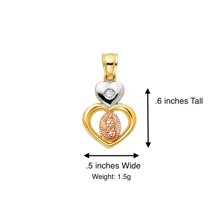 14k Virgin Mary Gemstone Heart Pendant with Solid Chain - LE-1127