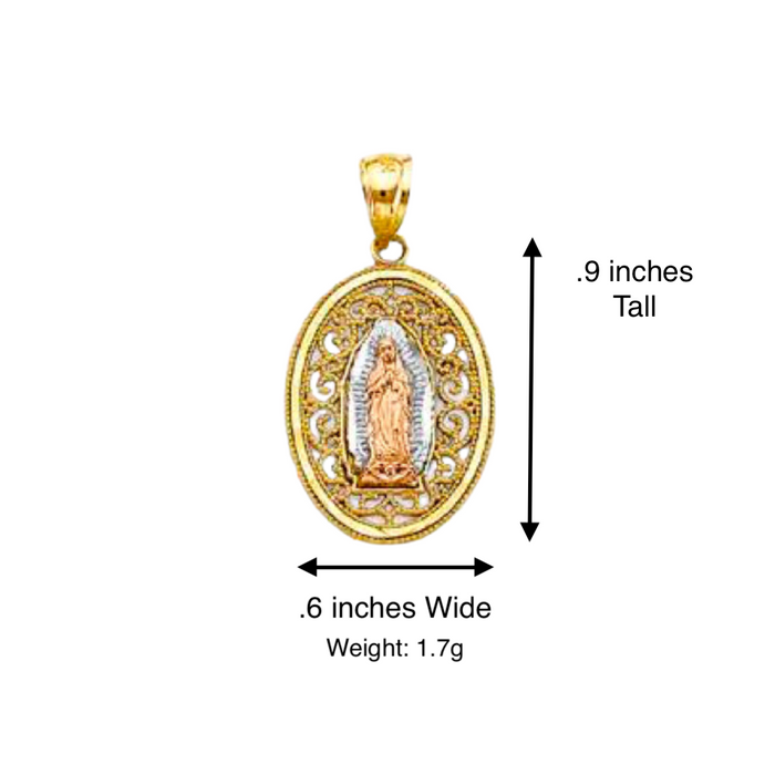 14k Virgin Mary Oval Pendant with Solid Chain - LE-PT2811