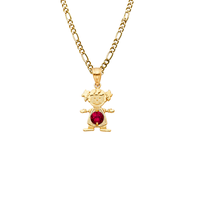 14k Gold Girl Daughter Niña July Birthstone Gemstone Pendant with Solid Chain - LE-0660-07