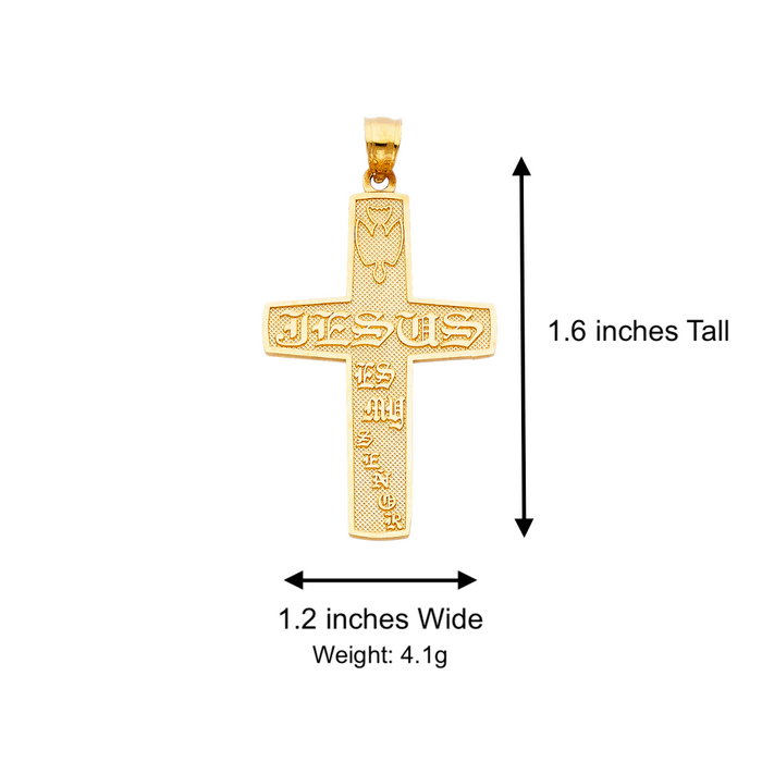 14k Gold Jesus Es Mi Senor Cross with Solid Figaro Chain - LE-1030