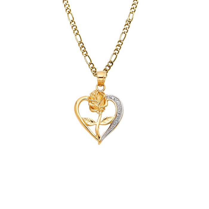 14k Rose Heart Gold Gemstone Pendant with Solid Chain - LE-1944