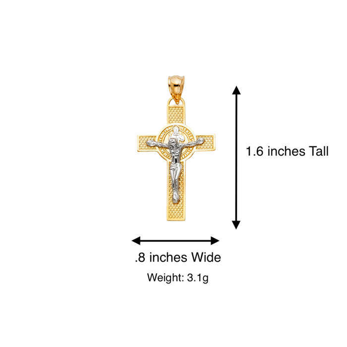 14k San Benito Jesus Gold Cross Pendant with Solid Chain - LE-1148