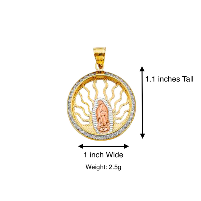 14k Virgin Mary Gold Pendant Round Gemstones with Solid Chain - LE-2721