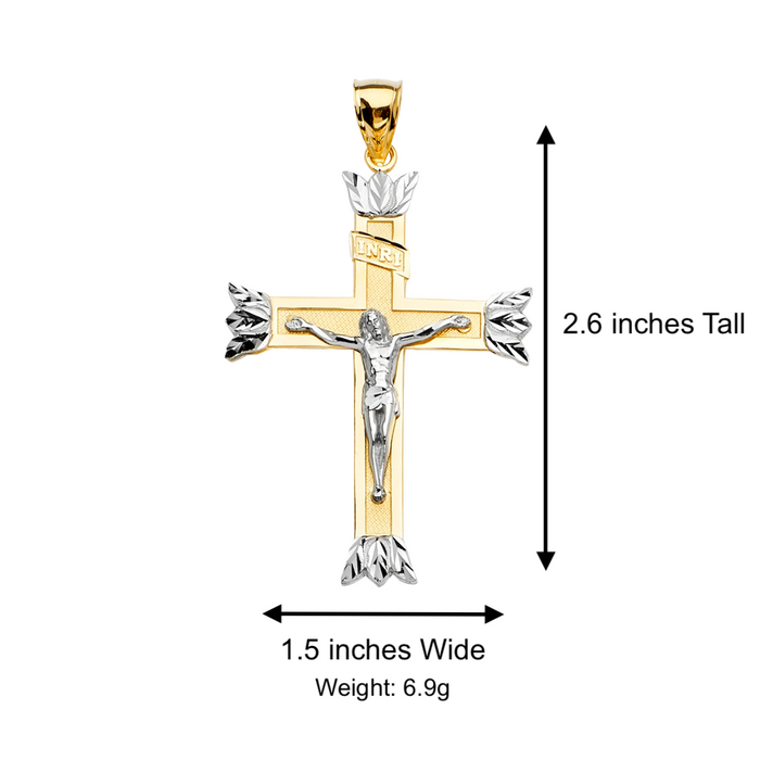 14k Two Tone Large Gold Jesus Cross with Solid Figaro Chain - LE-2177