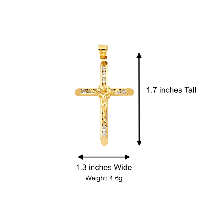 14k Gold Gemstone Jesus Cross with Solid Figaro Chain - LE-1049