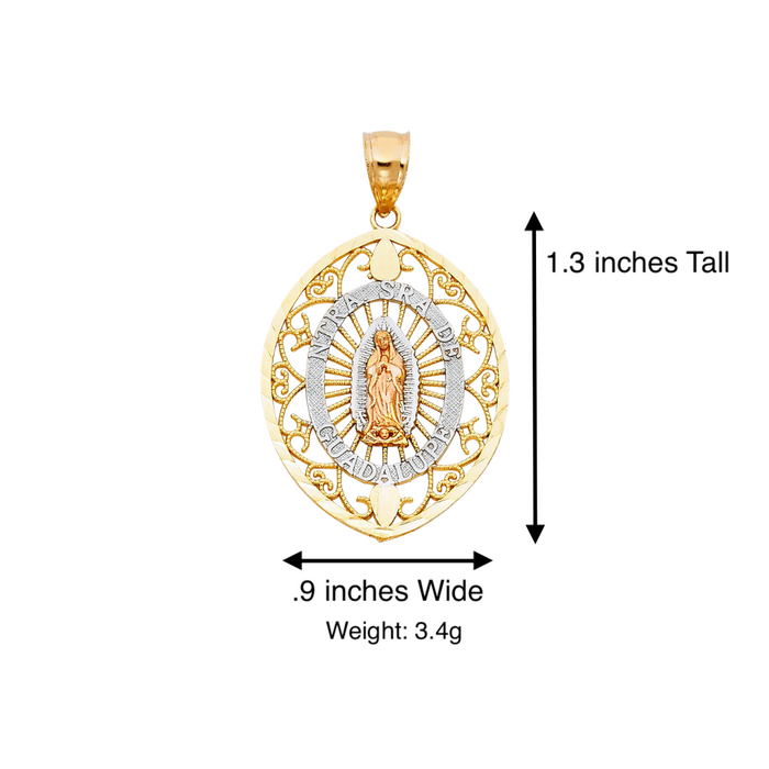 14k Virgin Mary Nuestra Senora Guadalupe Pendant with Solid Figaro Chain - LE-PT1104