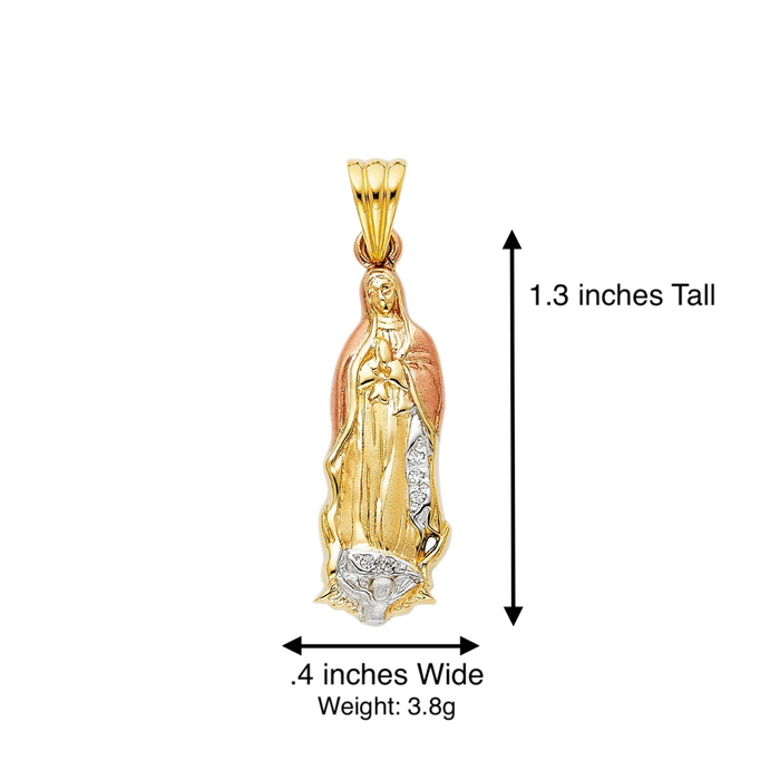 14k Virgin Mary Full Body Pendant with Gemstones and Solid Figaro Chain - LE-PT970