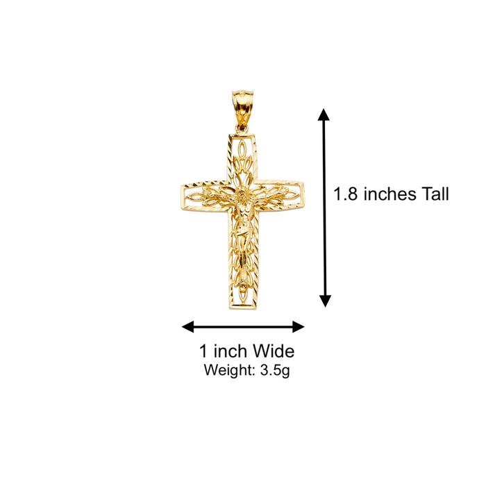 14k Gold Jesus Cross with Solid Figaro Chain - LE-2183