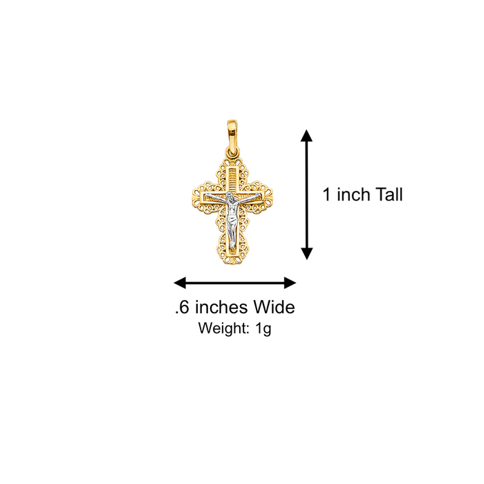 14k Gold Two Tone Fancy Jesus Cross Pendant with Solid Chain - LE-2599