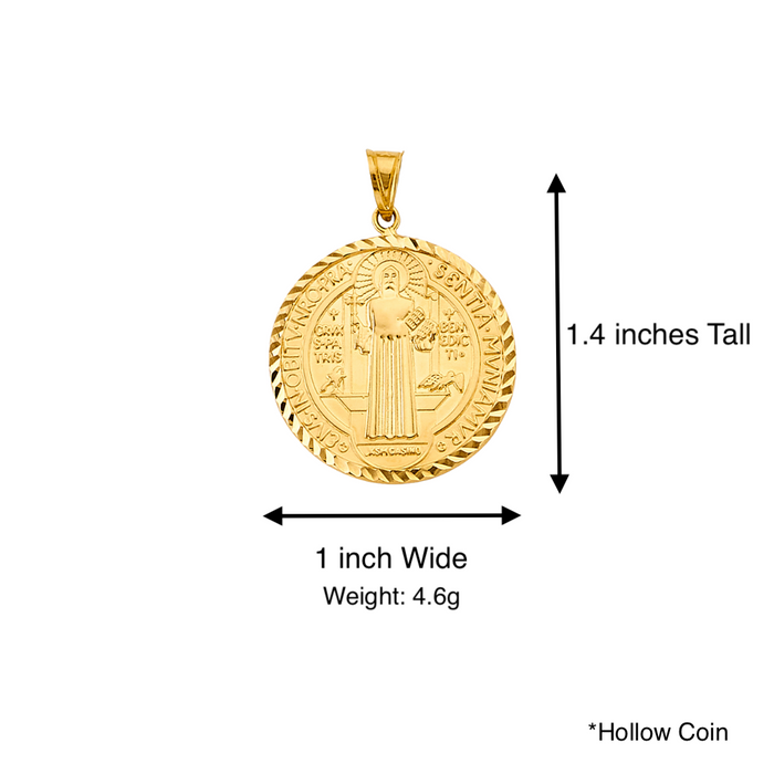 14k San Benito Hollow Gold Coin Pendant with Solid Figaro Chain - LE-2872