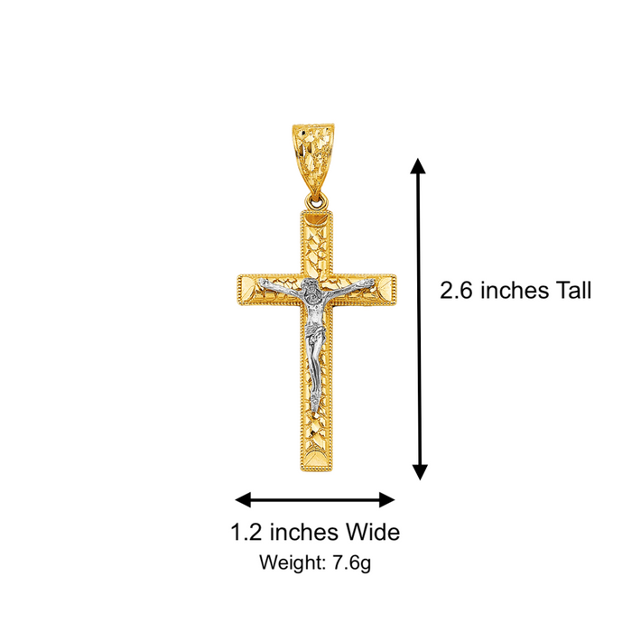 14k Two Tone Nugget Jesus Cross with Solid Figaro Chain - LE- 2591