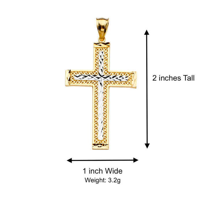 14k Gold Two Tone Cross with Solid Figaro Chain - LE-2206