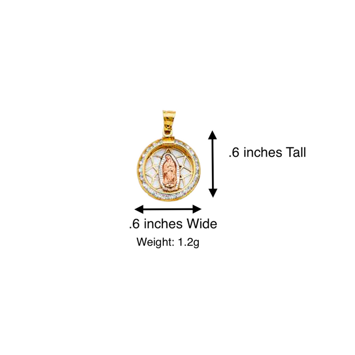 14k Virgin Mary Gold Pendant Round with Gemstones and Solid Chain - LE-2725