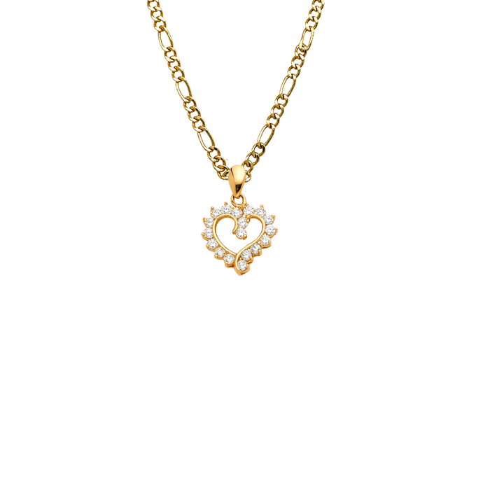 14k Gold Gemstone Heart Pendant with Solid Chain - LE-0579