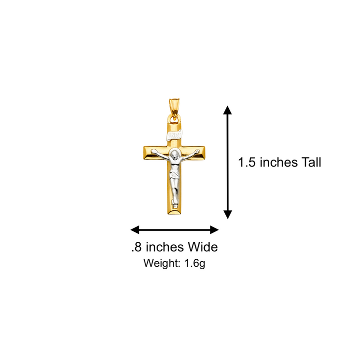 14k Two Tone Gold Jesus Cross Pendant with Solid Chain - LE-2174