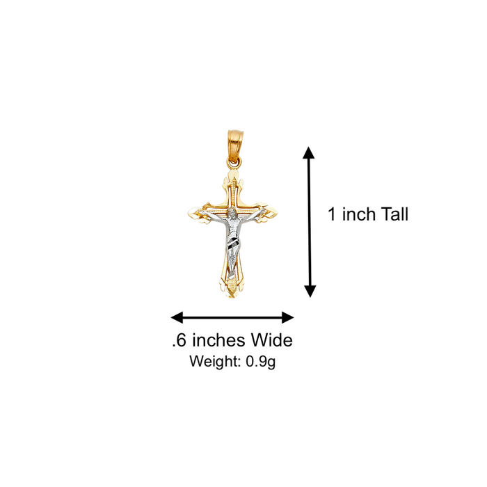 14k Gold Two Tone Jesus Cross Pendant with Solid Chain - LE-0075