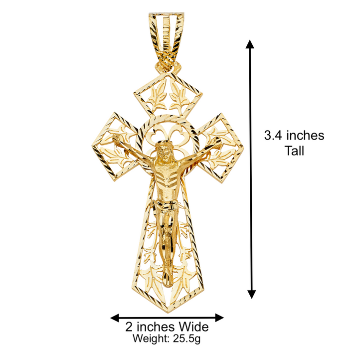 14k Large Gold Jesus Cross with Solid Figaro Chain - LE-1209