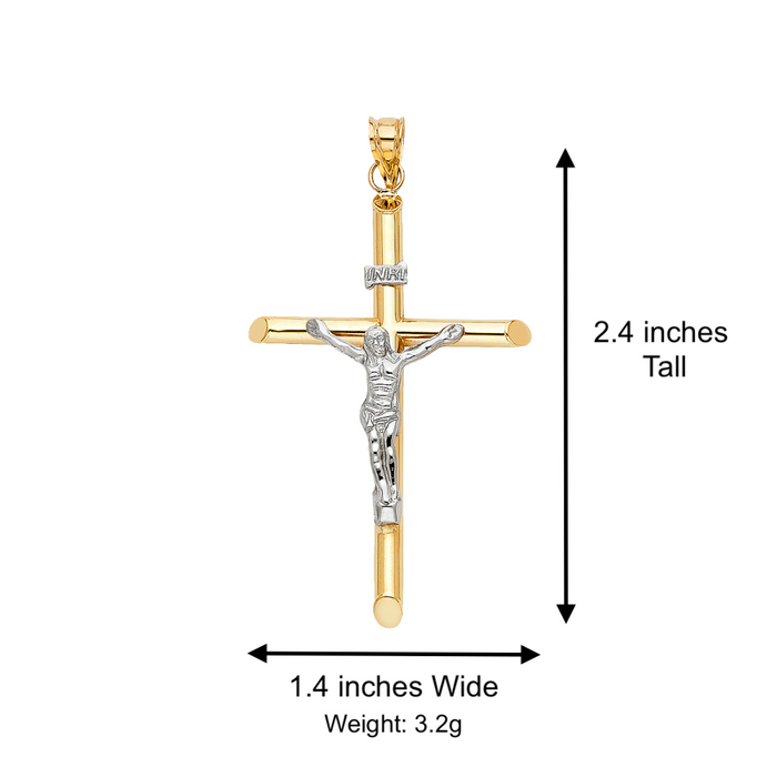 14k Large Two Tone Jesus Gold Cross with Solid Figaro Chain - LE-0847