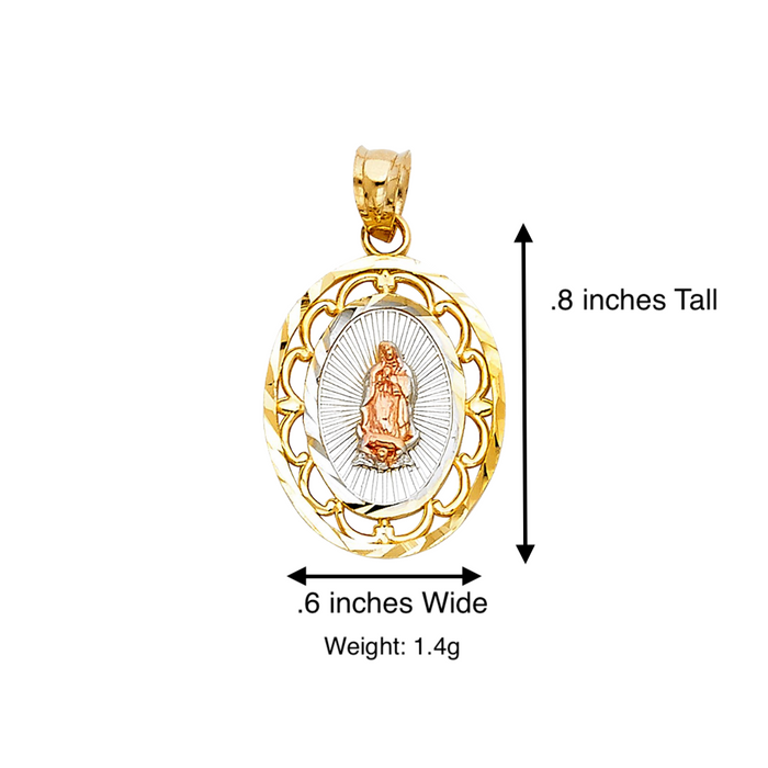 14k Virgin Mary Oval Pendant with Solid Chain - LE-PT380