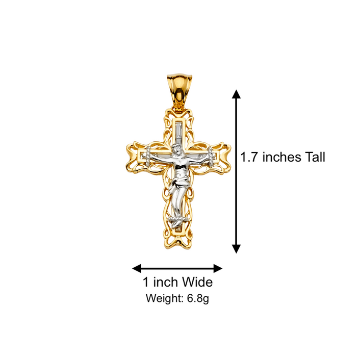 14k Two Tone Gemstone Jesus Cross Pendant with Solid Chain - LE-2158