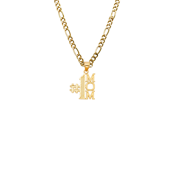 14k Gold #1 Mom Pendant with Solid Chain - LE-1835